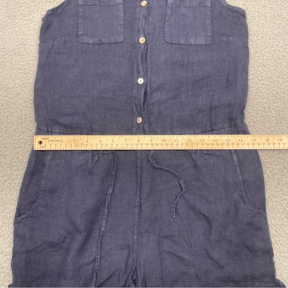 Marisa & Marie Romper Womens Small Blue Linen Half Button Coastal Vacation Beach - Picture 9 of 16
